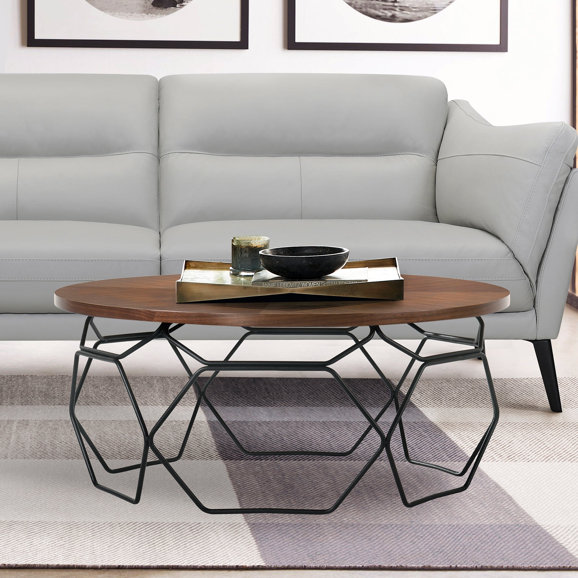Armen Living Cosmo Modern Wood and Metal Coffee Table in Walnut/Black