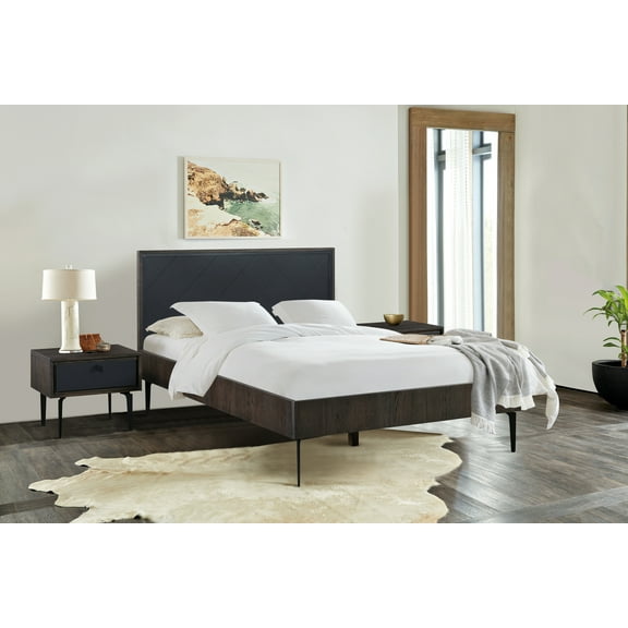 Armen Living Cross 3-Piece Modern Wood Queen Bedroom Set in Dark Gray/Black