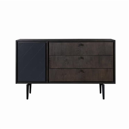 Armen Living Cross Solid Oak & Metal 3 Drawer Dresser, Dark Gray