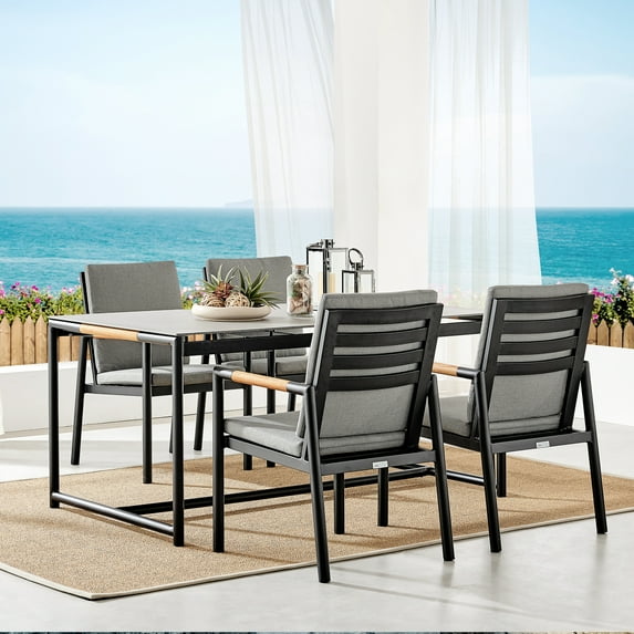 Armen Living Crown 5-Piece Fabric Outdoor Dining Set in Black/Dark Gray