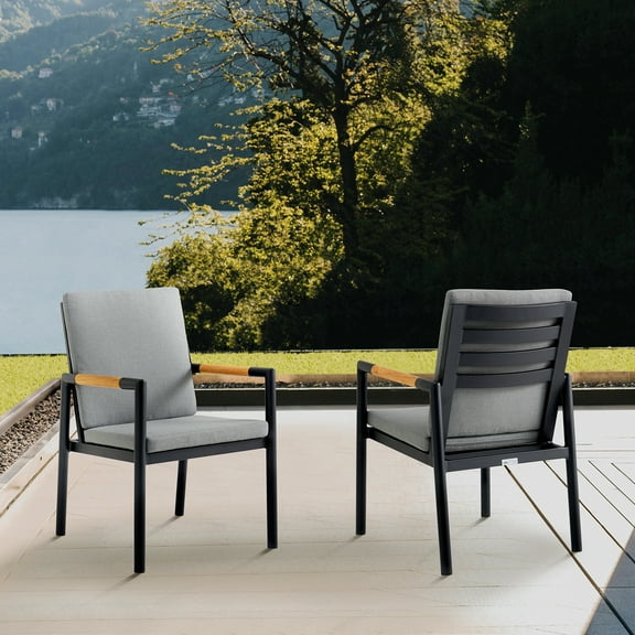 Armen Living Crown Outdoor Dining Chair - Aluminum - Set of 2 - Cushion - Dark Gray
