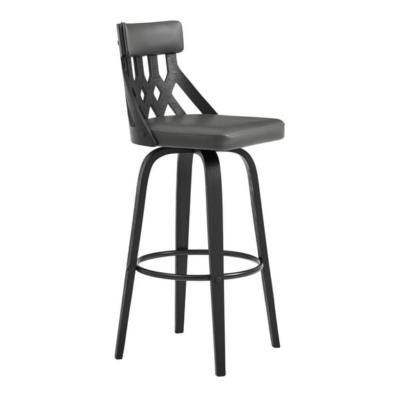 Armen Living Crux 26" Faux Leather & Wood Swivel Counter Stool in Gray/Black