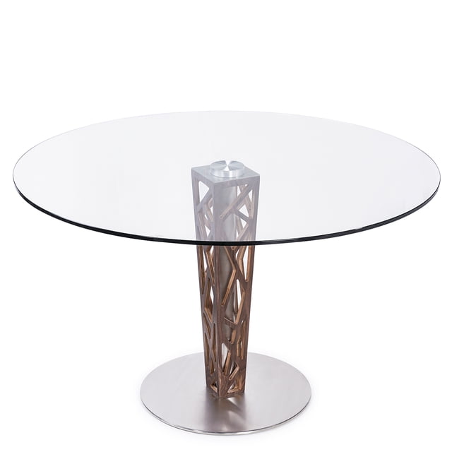 Armen Living Crystal Round Dining Table Column With Tempered Glass Top ...