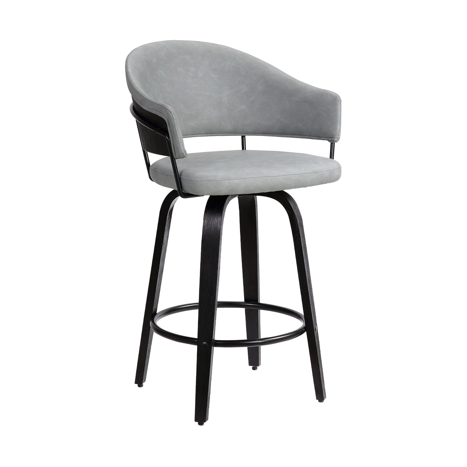 Doral 26" Dark Gray Faux Leather Barstool in Black Powder Coated Finish and Black Brushed Wood