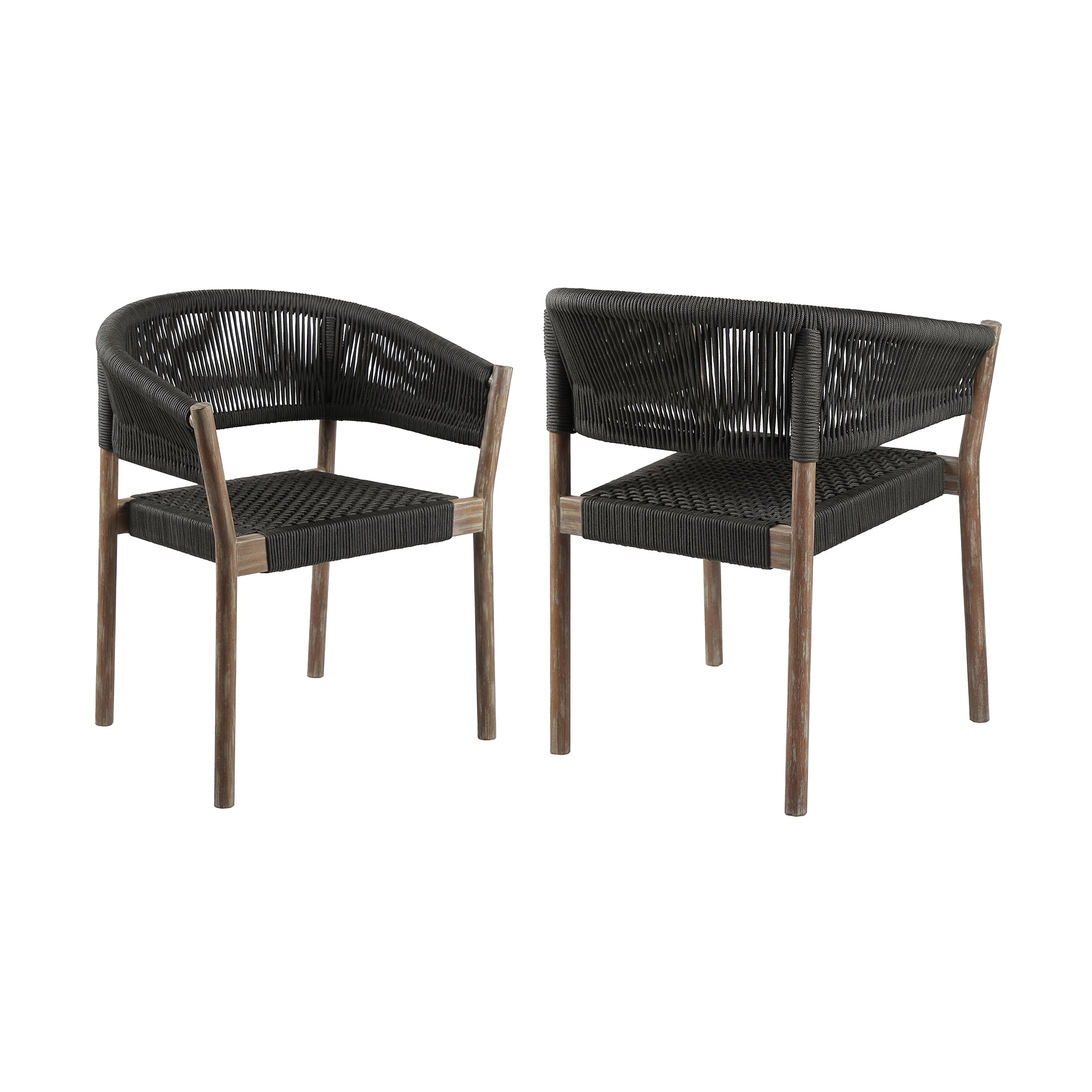 Light Eucalyptus and Charcoal Rope Arm Dining Chairs, Set of 2
