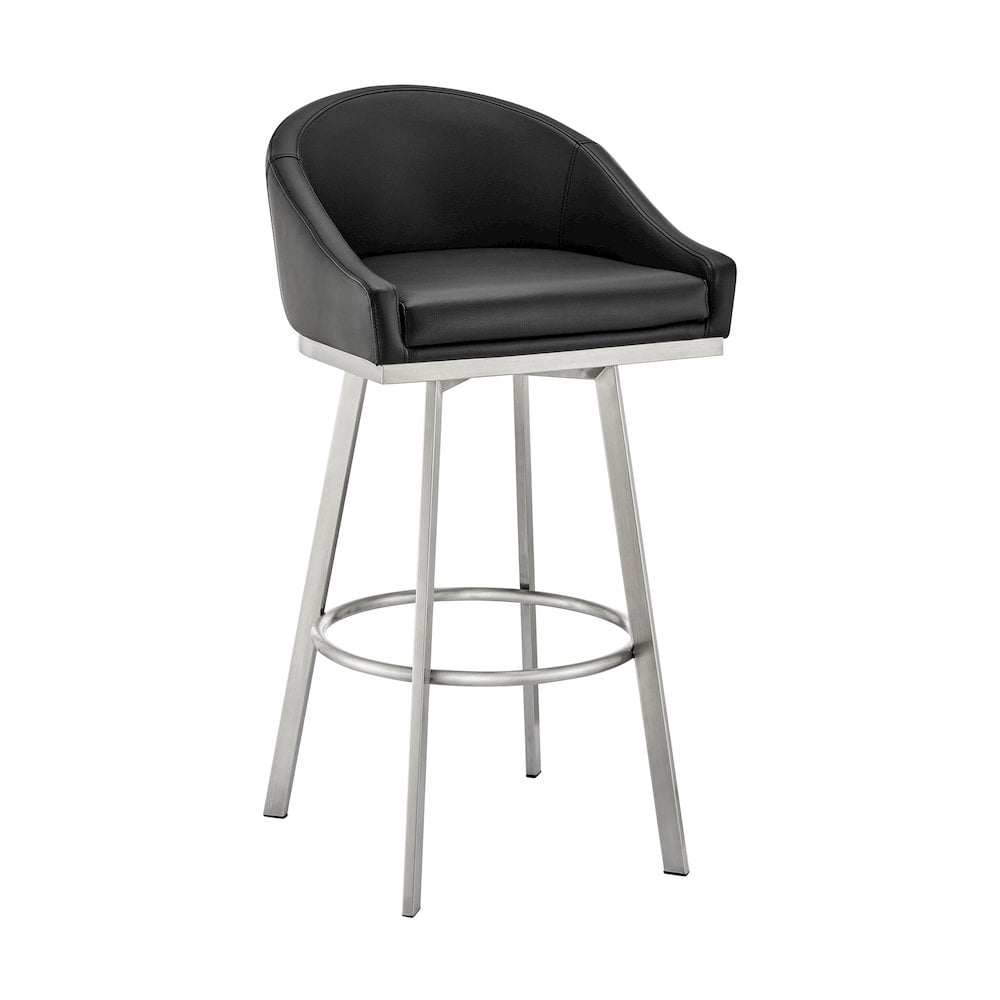 Armen Living Eleanor26" Swivel Counter Stool in Brushed Stainless Steel and Black Faux Leather