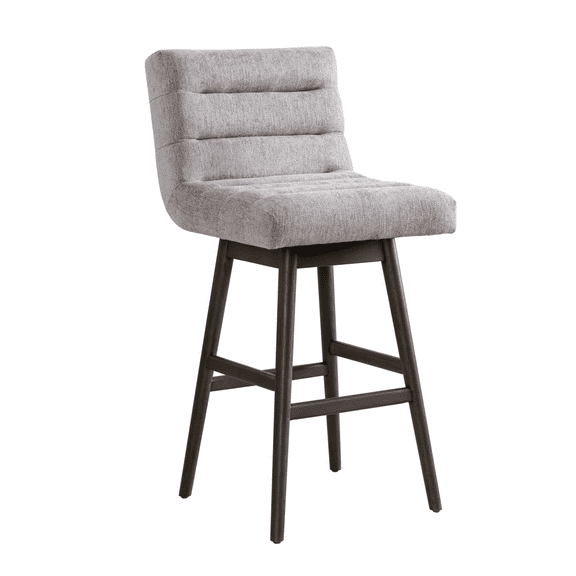 Armen Living Elias Gray Solid Wood Upholstered 30" Bar Height Swivel Barstool with Gray Fabric Seat