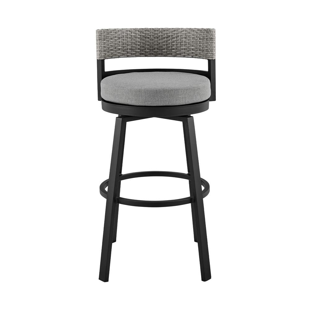 Encinitas Gray Wicker and Aluminum Outdoor Counter Stool with Cushions