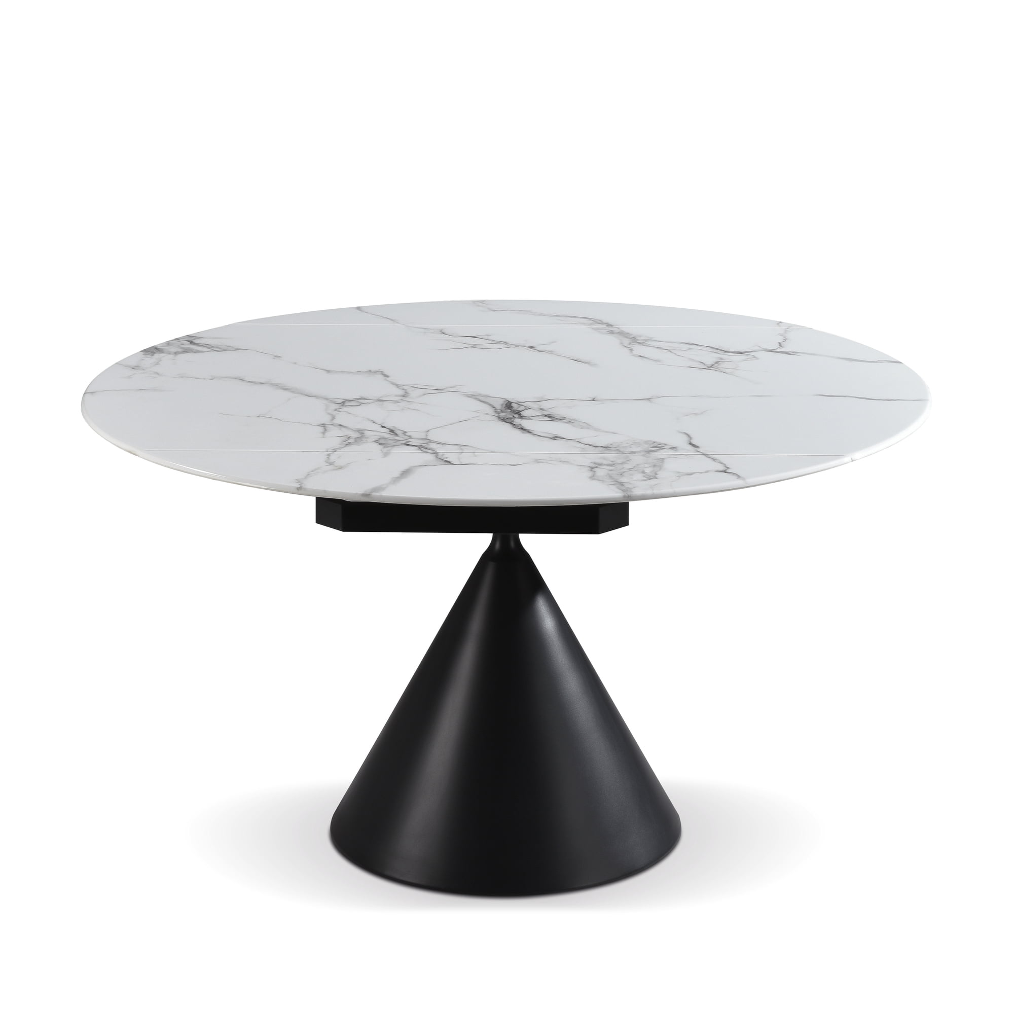 Abel Modern Extendable Round Dining Table with White Sintered Stone Table Top - Seats up to 4