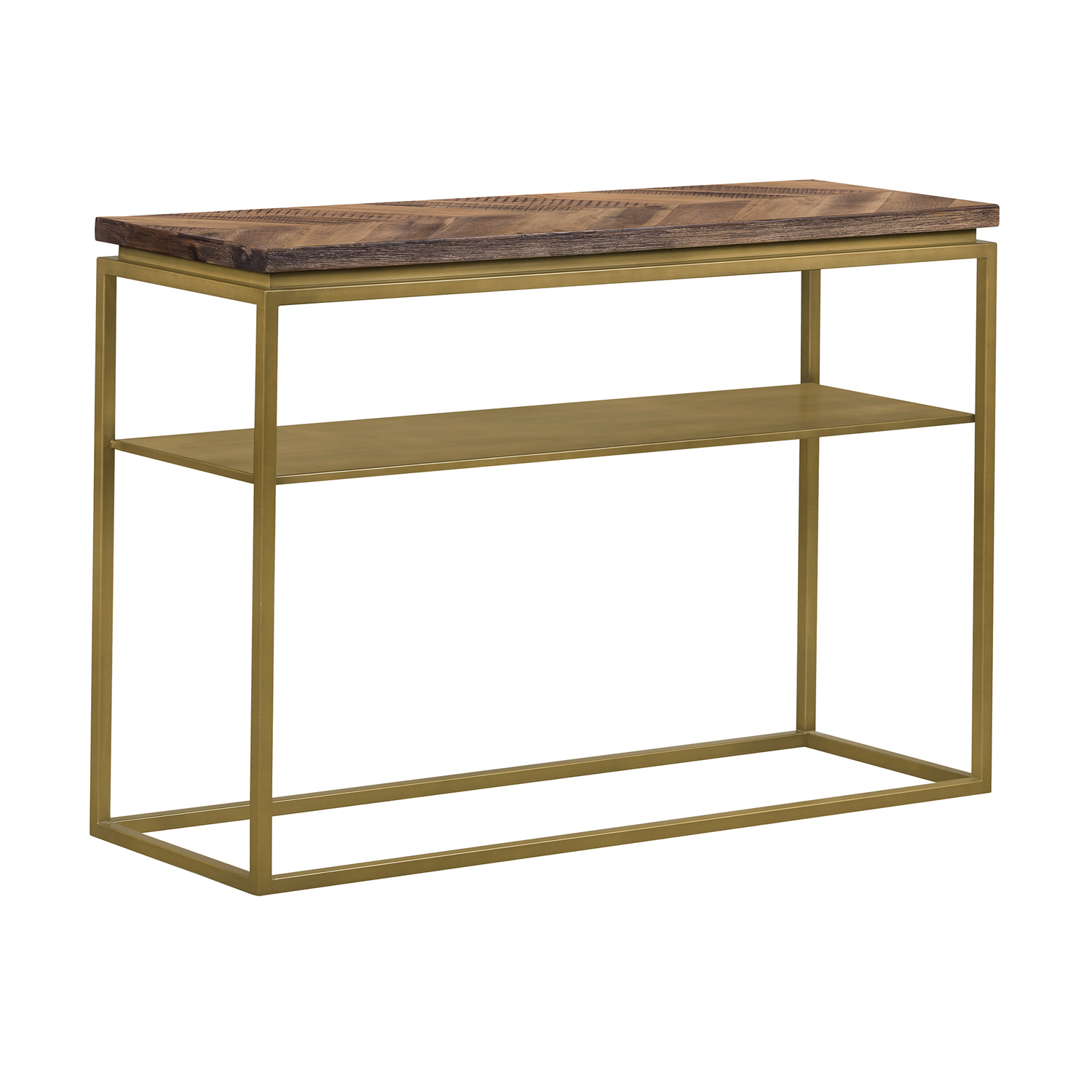 Armen Living Faye Metal &amp; Wood Console Table with Shelf in Antique ...