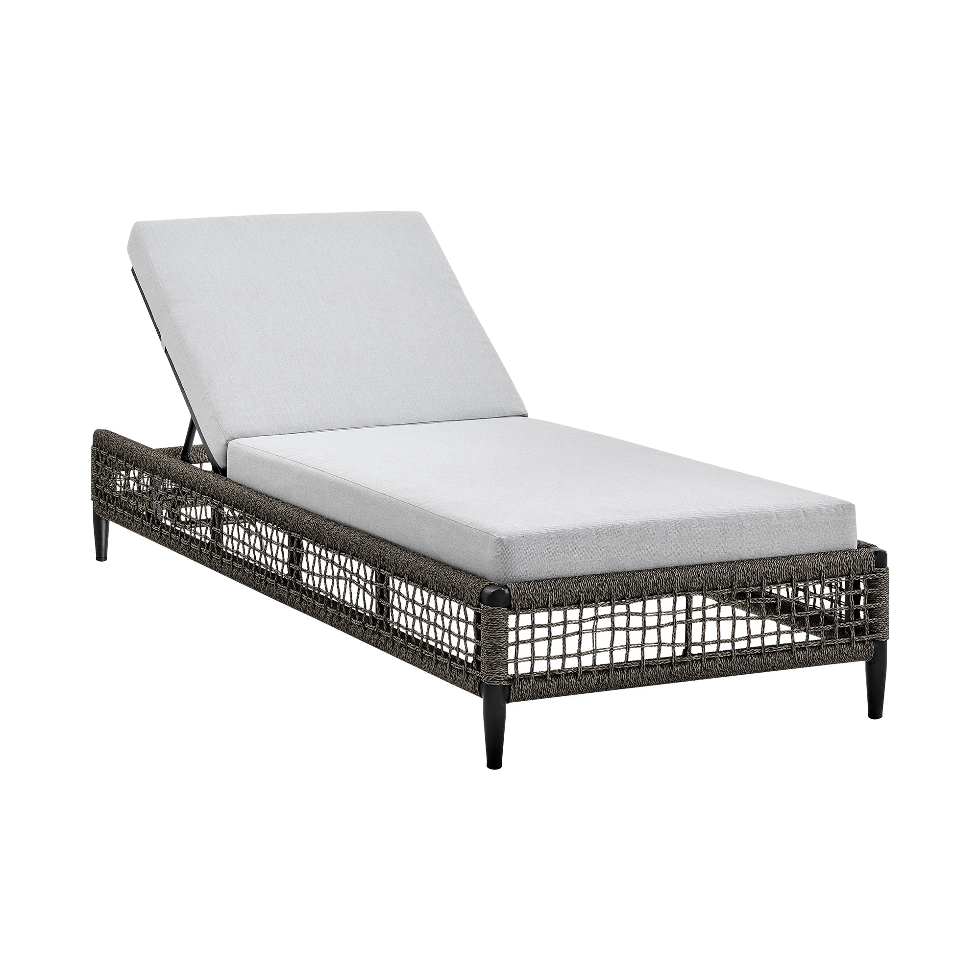 Felicia Outdoor Patio Adjustable Chaise Lounge Chair in Aluminum with Grey Rope and Cushions