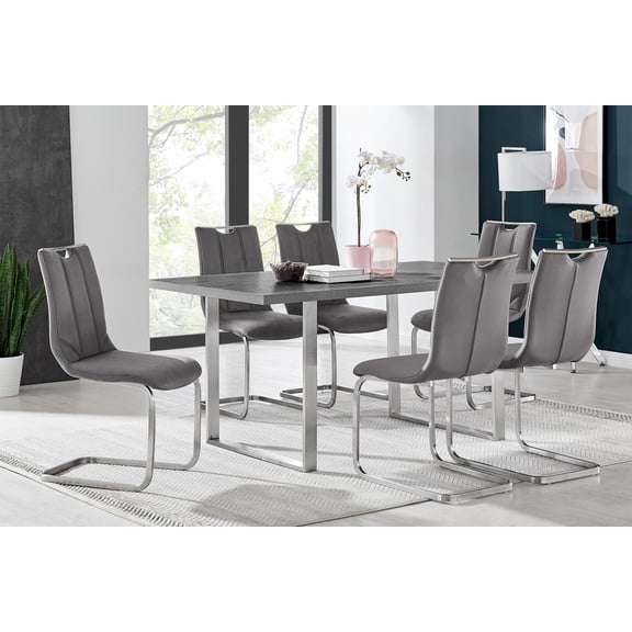 Armen Living Fenton 7-Piece Fabric & Metal Dining Set in Gray/Stainless Steel