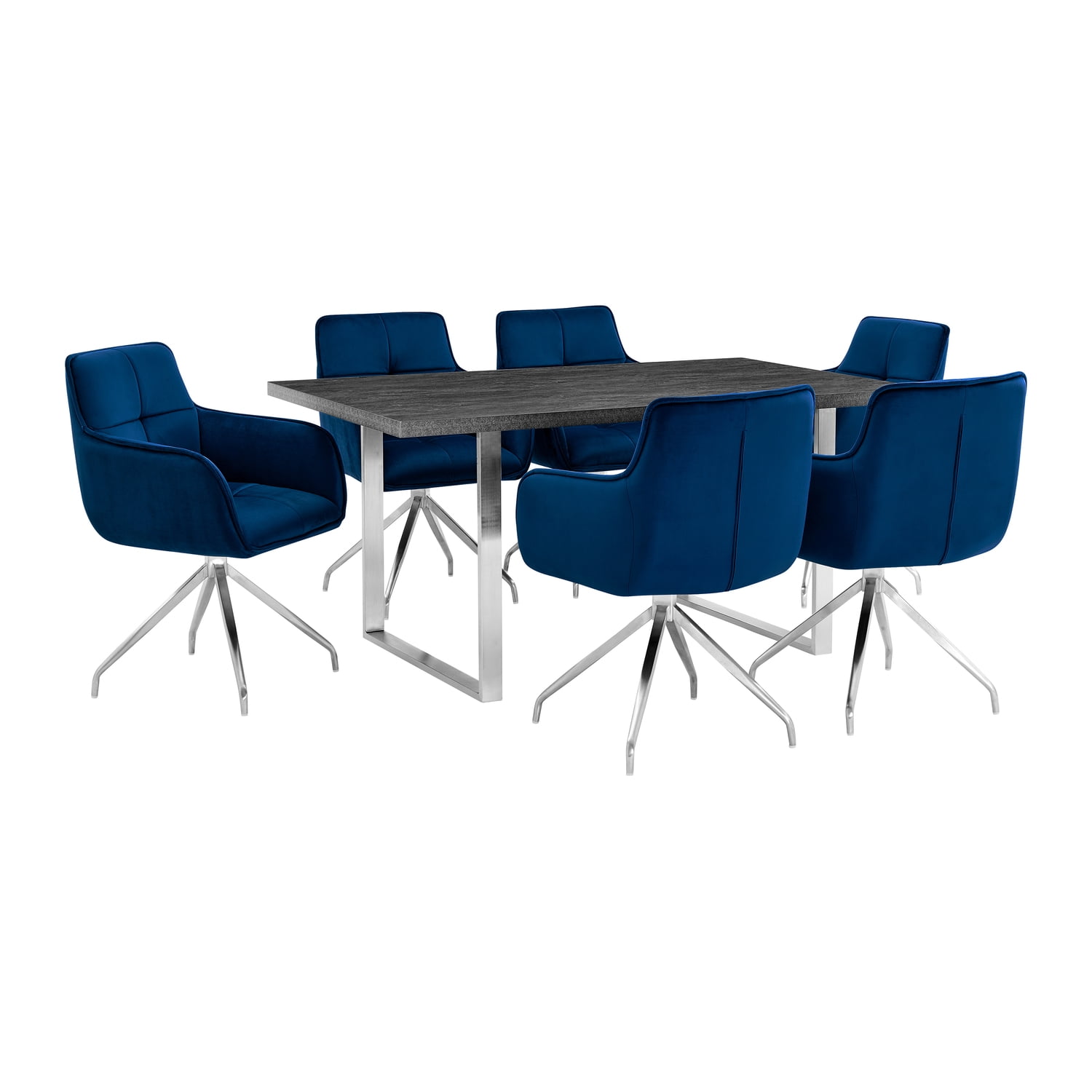 Armen Living Fenton and Blue Noah 7 Piece Modern Rectangular Dining Set