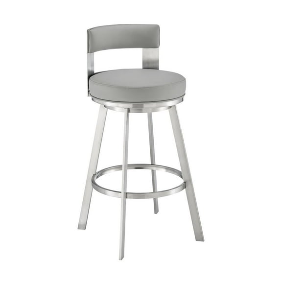 Armen Living Flynn30" Swivel Bar Stool in Brushed Stainless Steel with Light Gray Faux Leather