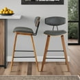 thumbnail image 1 of Fox 25.5" Counter Height Gray Faux Leather and Walnut Wood Mid-Century Modern Bar Stool - Set of 2, 1 of 6