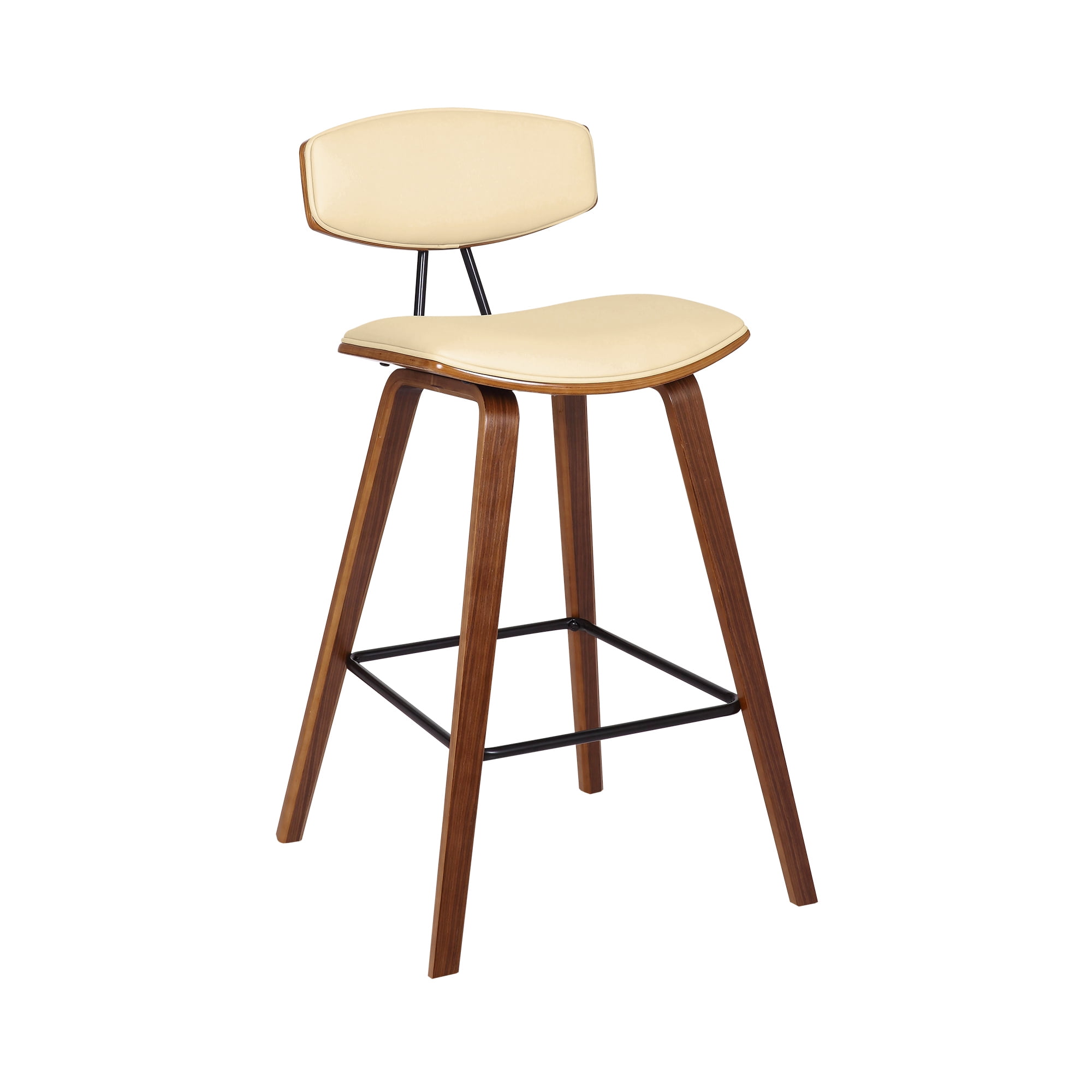 Contemporary Cream Faux Leather & Walnut Wood Counter Stool