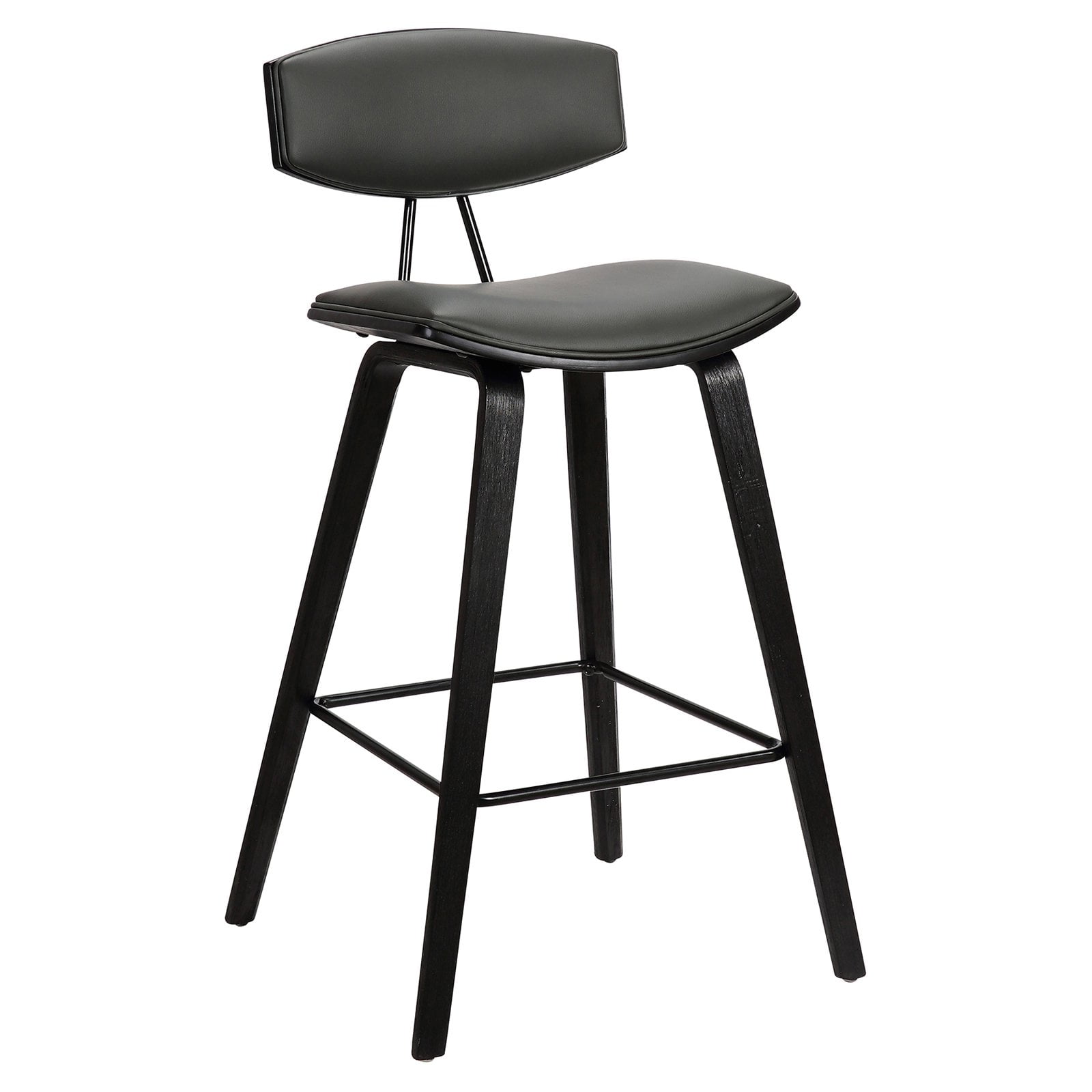 Gray Faux Leather & Black Brushed Wood Contemporary Counter Stool