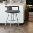 thumbnail image 1 of Armen Living Gabriele 26" Gray Faux Leather and Brushed Stainless Steel Swivel Bar Stool, 1 of 3
