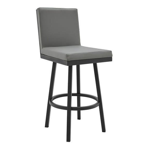 Armen Living Gem 26" Metal/Faux Leather Swivel Counter Stool in Gray/Black