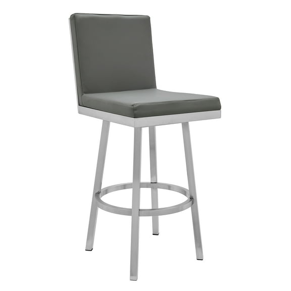 Armen Living Gem 30" Faux Leather/Metal Swivel Bar Stool in Gray/Stainless Steel