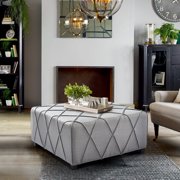 Armen Living Gemini Modern Linen Fabric Ottoman in Silver and Black