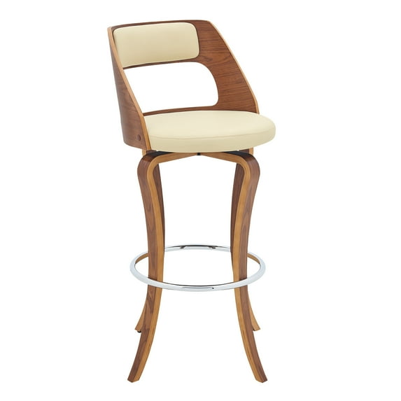Armen Living Grady 30" Swivel Cream Faux Leather and Walnut Wood Bar Stool