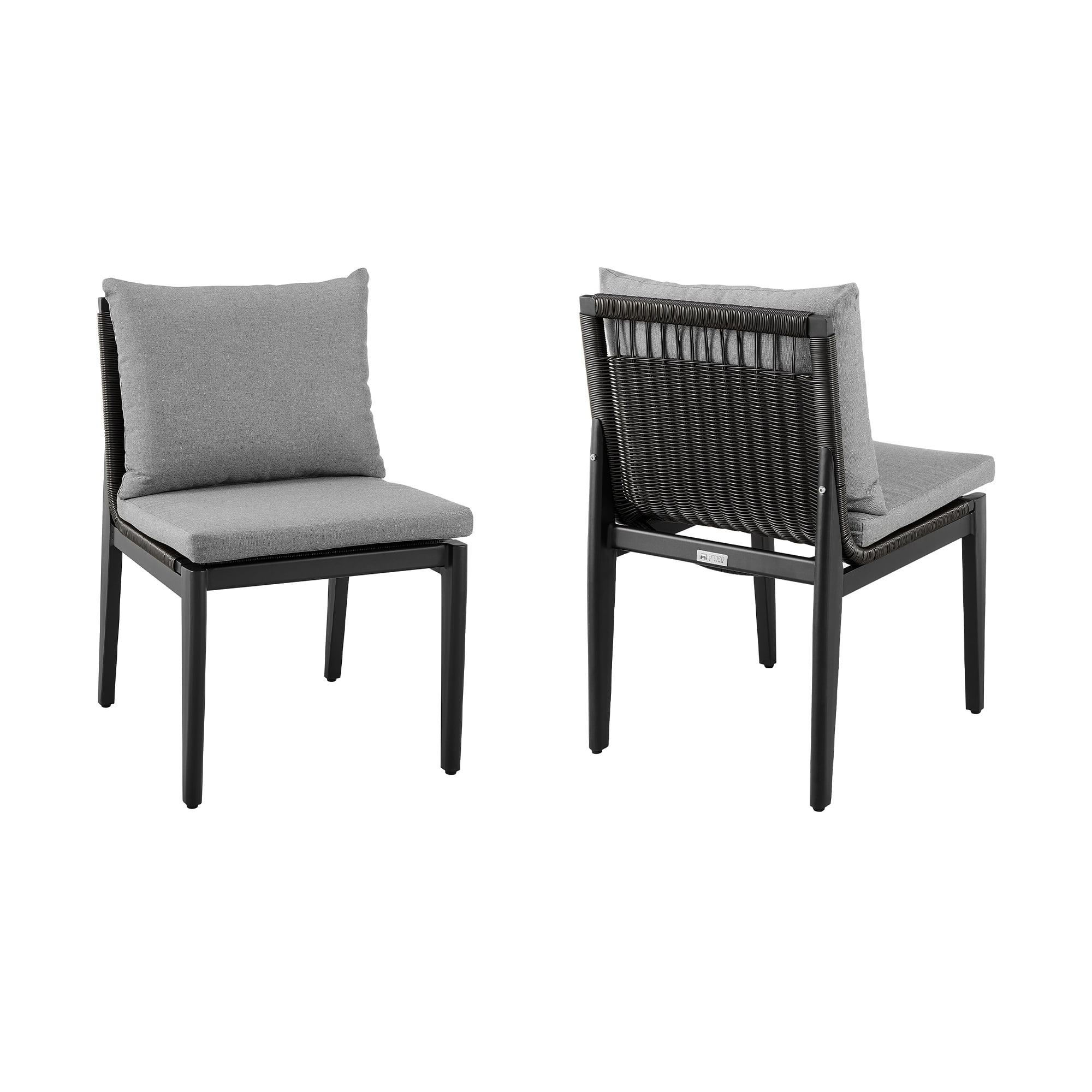 Grand Black Aluminum Dining Chair with Gray Cushions, Set of 2