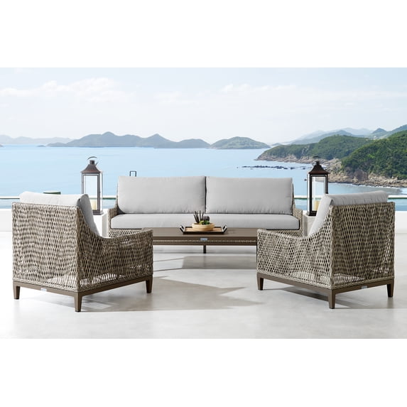 Grenada 4 Piece Outdoor Gray Fabric and Wicker Conversation Set