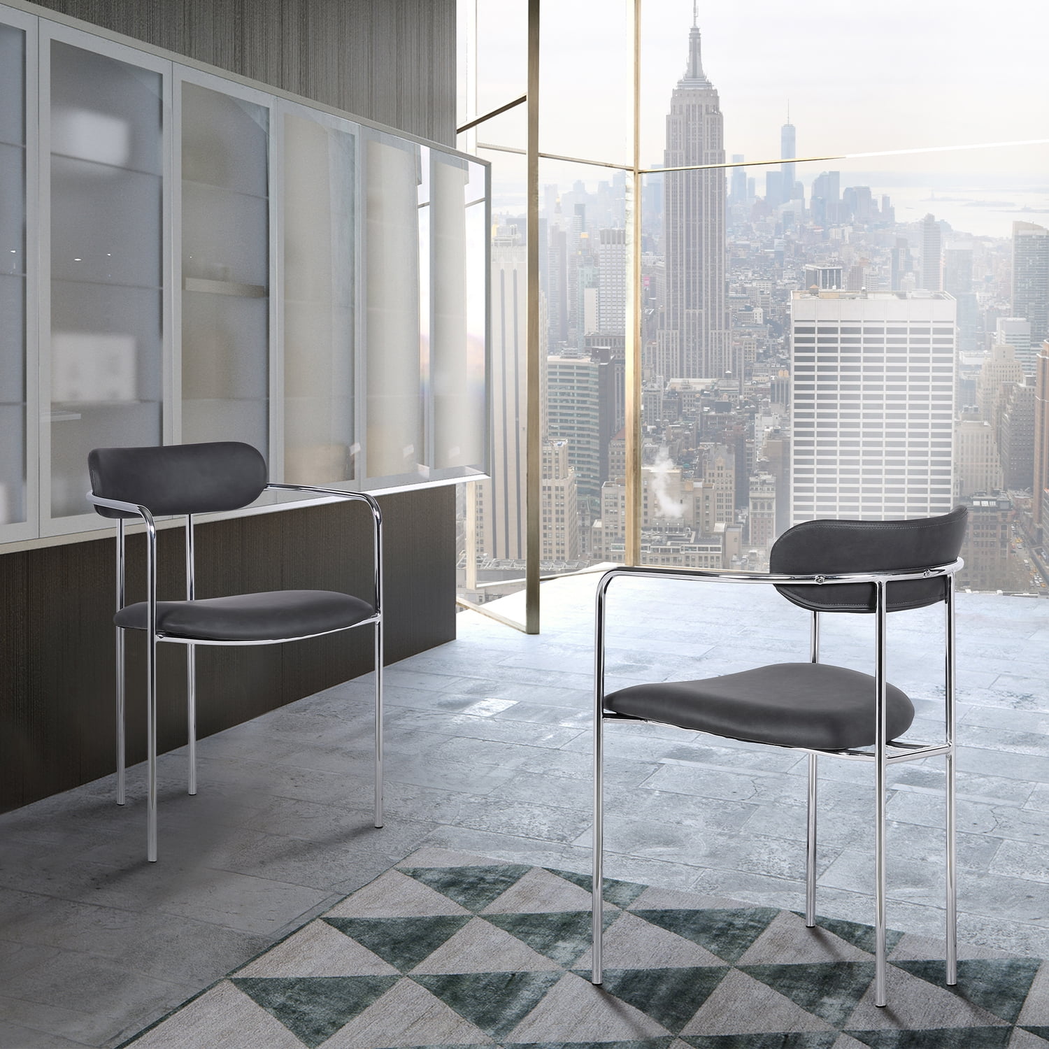 High-Back Gray Faux Leather Side Chair with Chrome Steel Frame