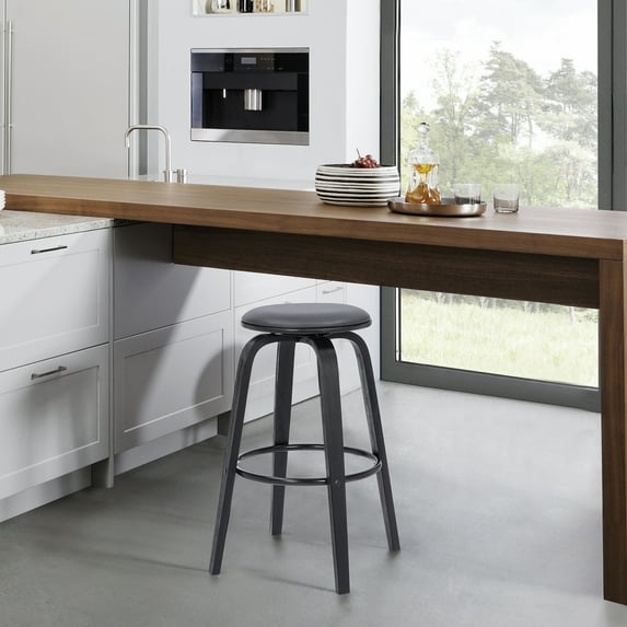 Armen Living Harbor 25" Modern Faux Leather Swivel Counter Stool in Gray/Black