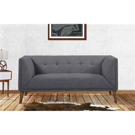 Armen Living Hudson Mid-Century Button-Tufted Loveseat in Dark Gray Linen Walnut Legs - Dark Gray - 29in. H x 62in. W x 32in. D