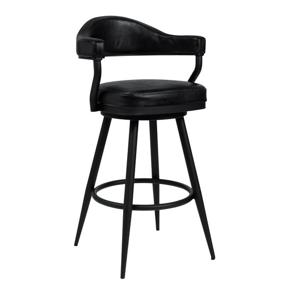 Armen Living Indoor Amador 26" Counter Height Barstool in a Black Powder Coated Finish and Vintage Black Faux Leather