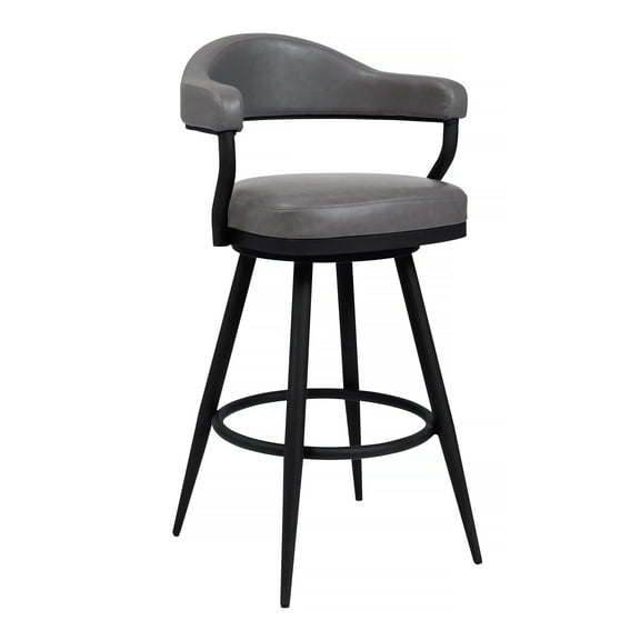 Armen Living Indoor Amador 26" Counter Height Barstool in a Black Powder Coated Finish and Vintage Gray Faux Leather