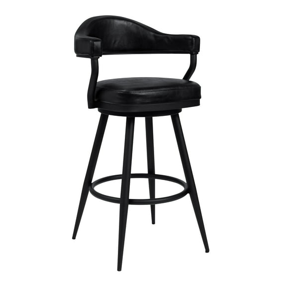 Armen Living Indoor Amador 30" Bar Height Barstool in a Black Powder Coated Finish and Vintage Black Faux Leather