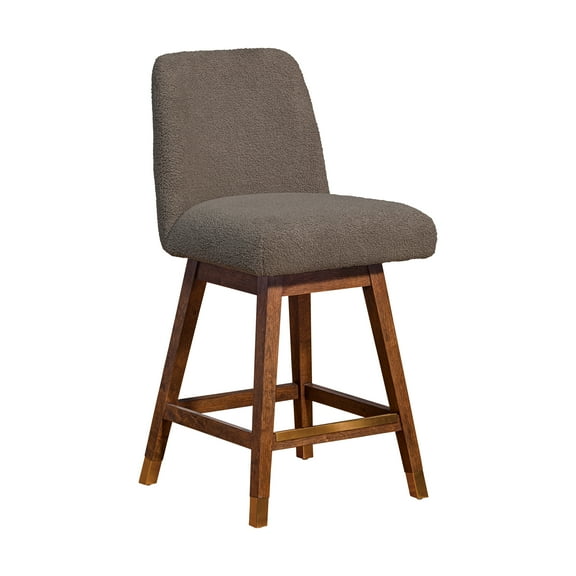 Amalie Swivel 26" Seat Height in Brown Oak Wood Finish with Taupe Boucle Fabric Bar Stool for Kitchen Island Counter