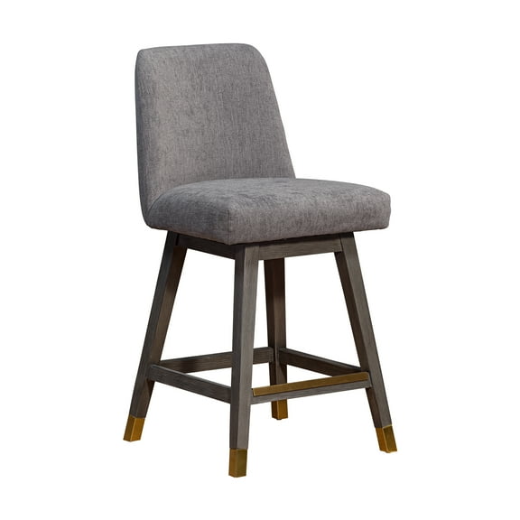 Amalie Swivel 26" Seat Height in Gray Oak Wood Finish with Mocha Fabric Bar Stool for Kitchen Island Counter
