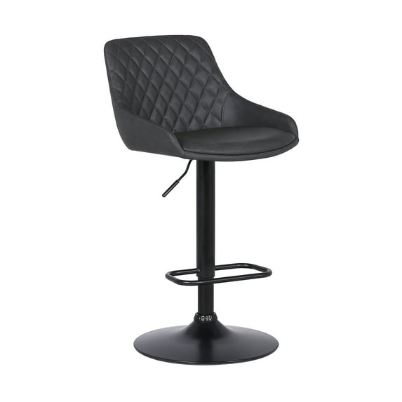 Armen Living Indoor Anibal Adjustable Height Swivel Gray Faux Leather and Black Metal Bar Stool