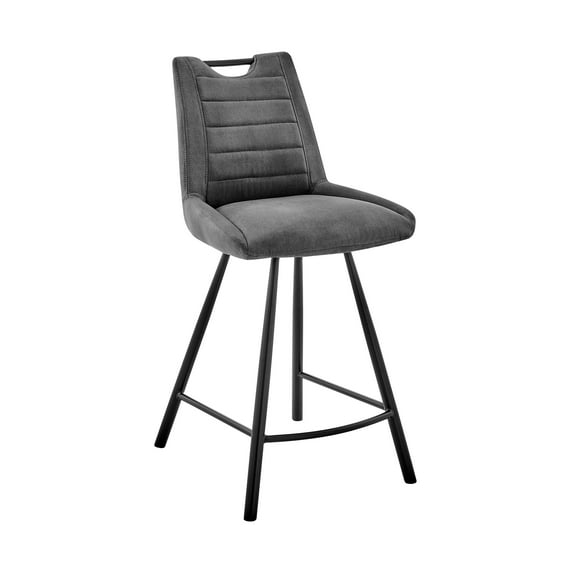 Armen Living Indoor Arizona 30" Bar Height Bar Stool in Charcoal Fabric and Black Finish
