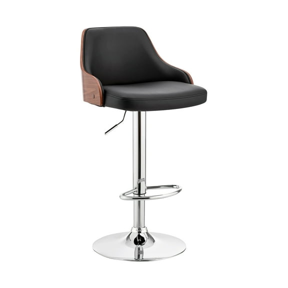 Armen Living Indoor Asher Adjustable Black Faux Leather and Chrome Finish Bar Stool
