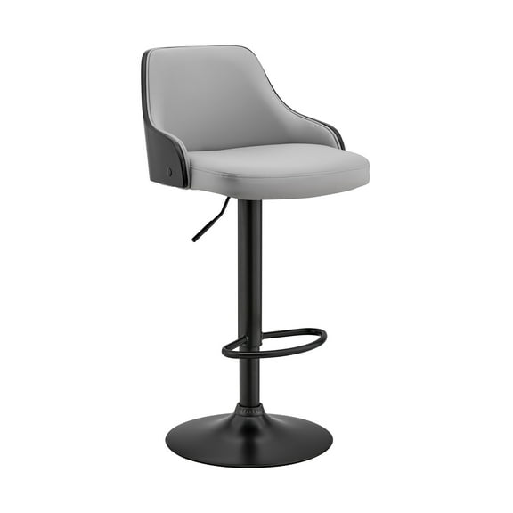 Armen Living Indoor Asher Adjustable Gray Faux Leather and Black Finish Bar Stool