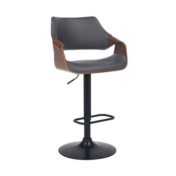 Armen Living Indoor Aspen Adjustable Swivel Gray Faux Leather and Walnut Wood Bar Stool with Black Base
