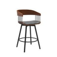 thumbnail image 1 of Armen Living Indoor Athena 27" Swivel Walnut Wood Counter Stool in Gray Faux Leather with Black Metal, 1 of 9