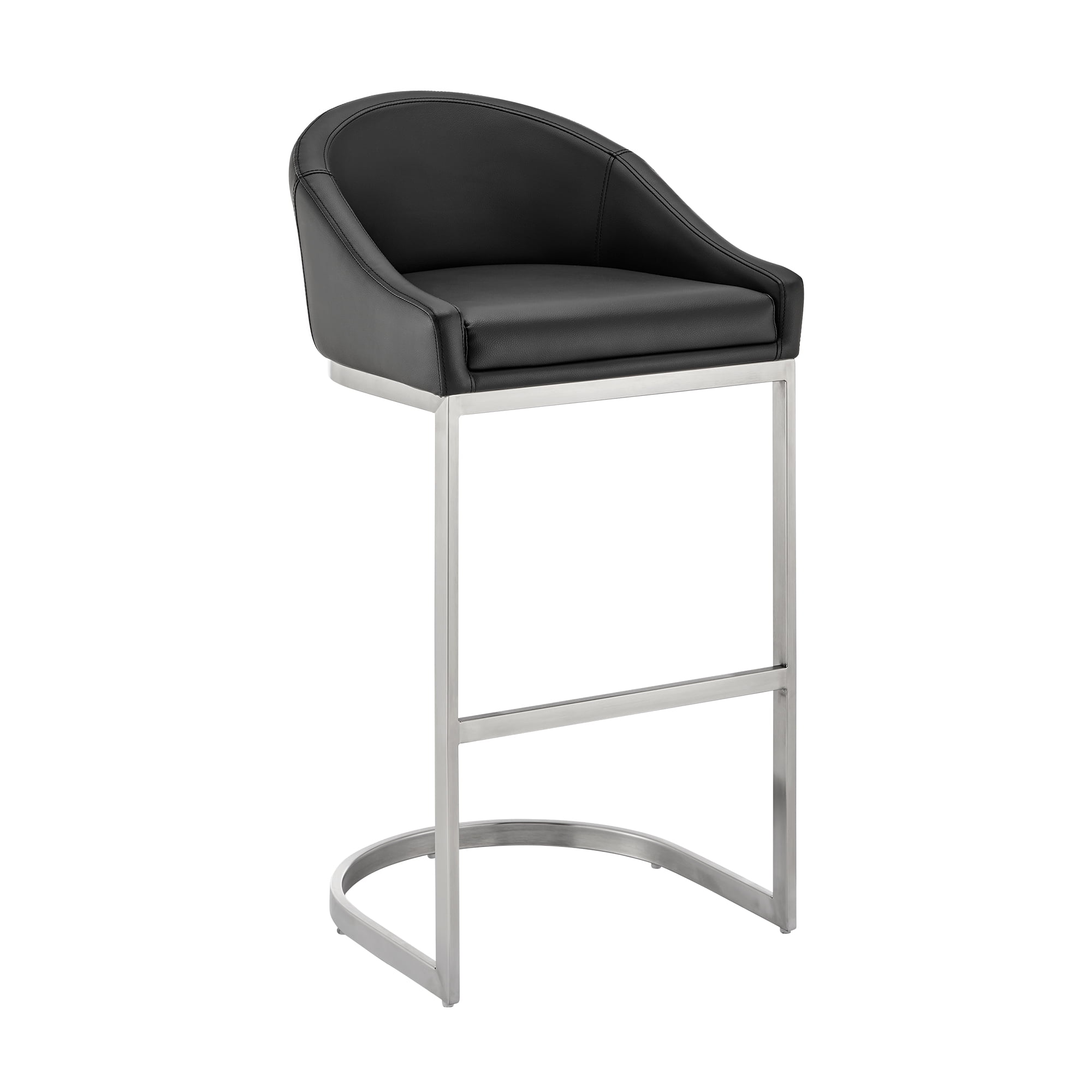 Katherine 30" Black Faux Leather and Chrome Bar Stool