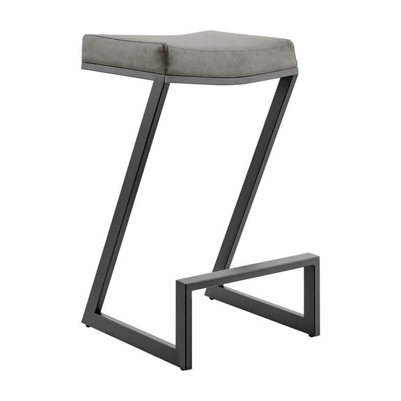 Armen Living Indoor Atlantis 26" Backless Counter Stool with Matte Black Iron and Vintage Gray Faux Leather