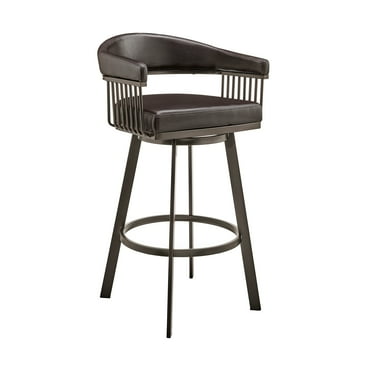 Armen Living Indoor Bronson 25" Counter Height Swivel Bar Stool in Java Brown Finish and Chocolate Faux Leather