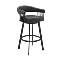 Armen Living Indoor Bronson 29" Bar Height Swivel Bar Stool in Black Finish and Black Faux Leather