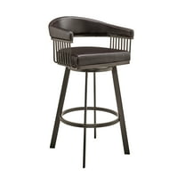 Armen Living Indoor Bronson 29" Bar Height Swivel Bar Stool in Java Brown Finish and Chocolate Faux Leather