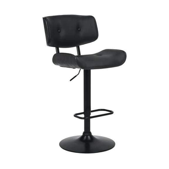 Armen Living Indoor Brooklyn Adjustable Swivel Black Faux Leather and Black Wood Bar Stool with Black Base
