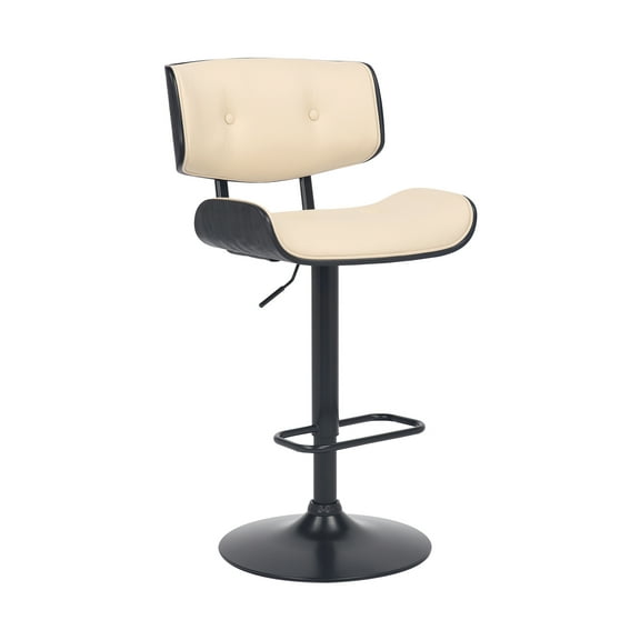 Armen Living Indoor Brooklyn Adjustable Swivel Cream Faux Leather and Black Wood Bar Stool with Black Base