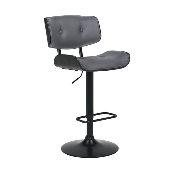 Armen Living Indoor Brooklyn Adjustable Swivel Gray Faux Leather and Black Wood Bar Stool with Black Base